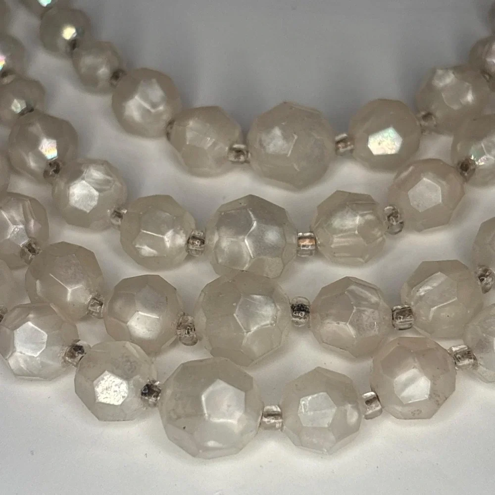 Vintage 4 Strand AB Faceted Faux Pearl Lucite Bead Necklace Adjustable 18